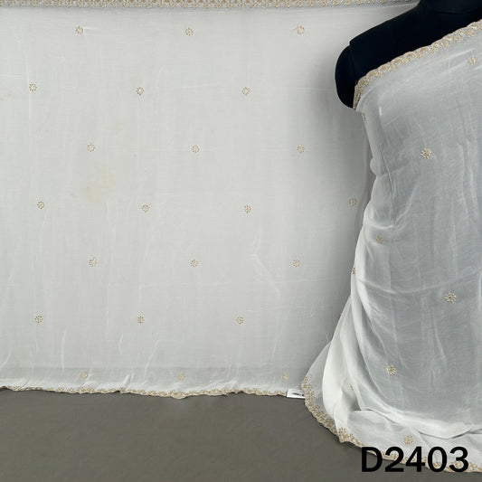 White dyeable Georgette dupatta with zari sequins
