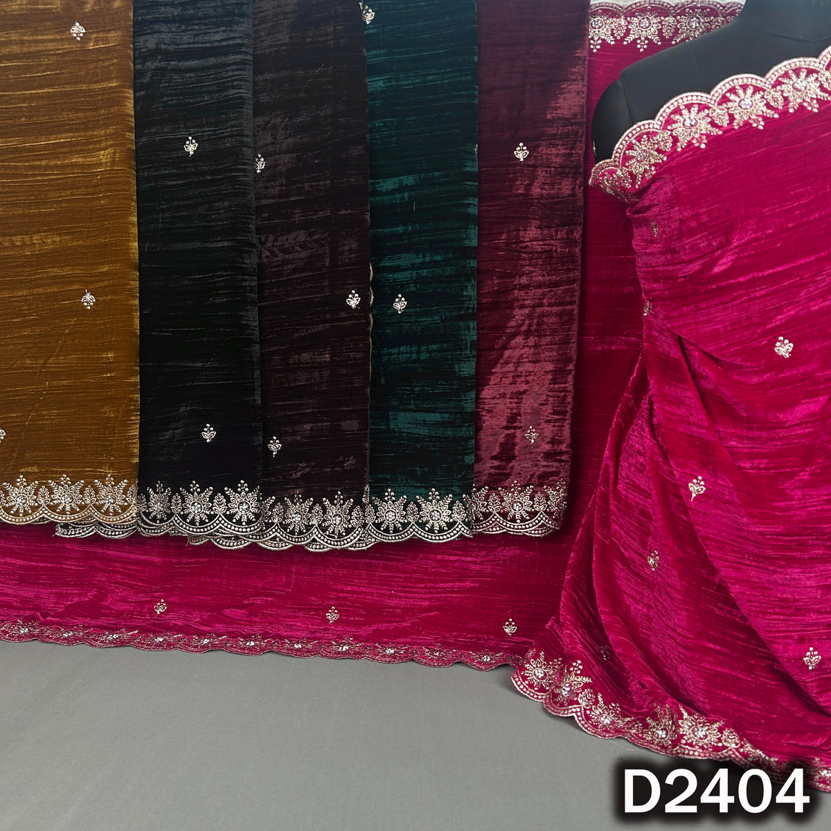 Multicolor crush velvet dupattas with zari stone work