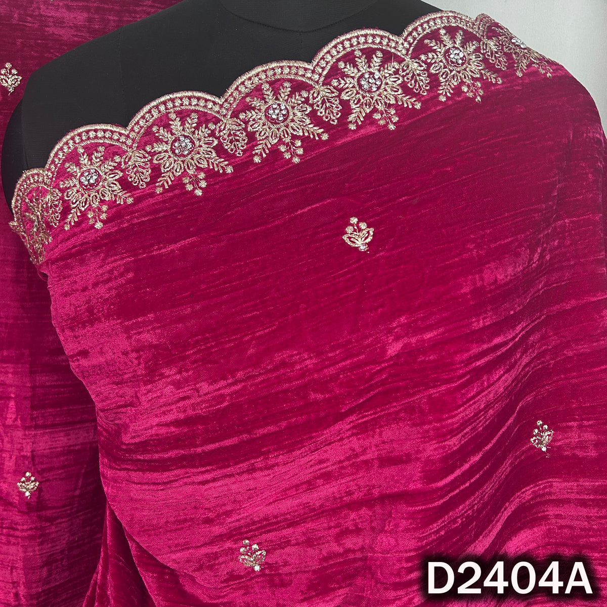Pink designer velvet dupatta with stone embroidered border