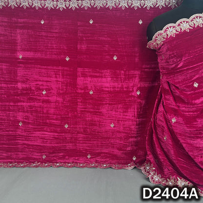 Rani pink crush velvet dupatta with zari butis