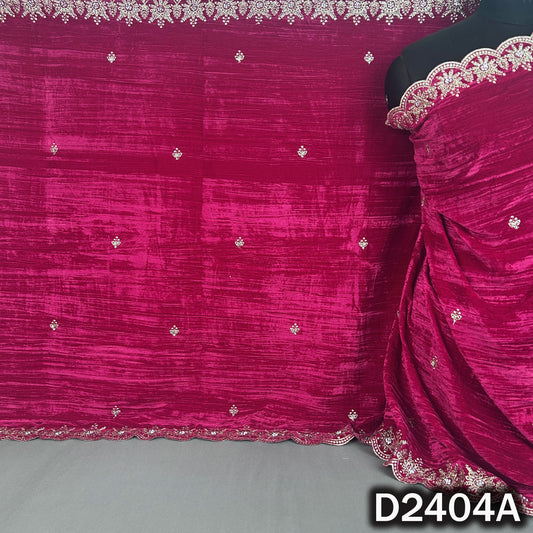 Rani pink crush velvet dupatta with zari butis