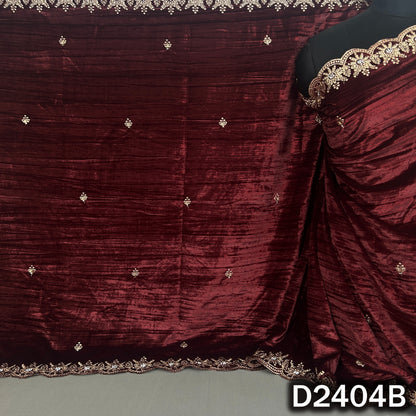 Wine crush velvet dupatta with scattered zari motifs