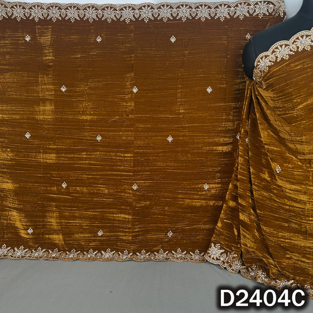 Mustard crush velvet dupatta featuring zari buti work