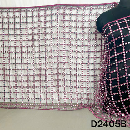 Pink lace dupatta with allover mirror lattice work