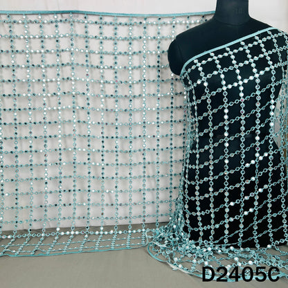 Aqua lace dupatta with reflective mirror embroidery