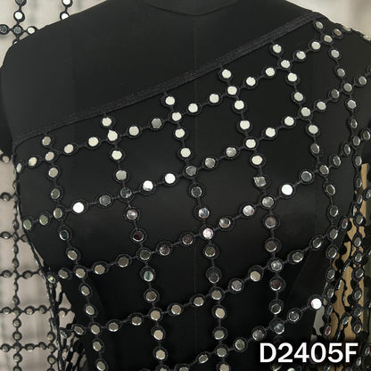 Black designer dupatta with geometric mirror work