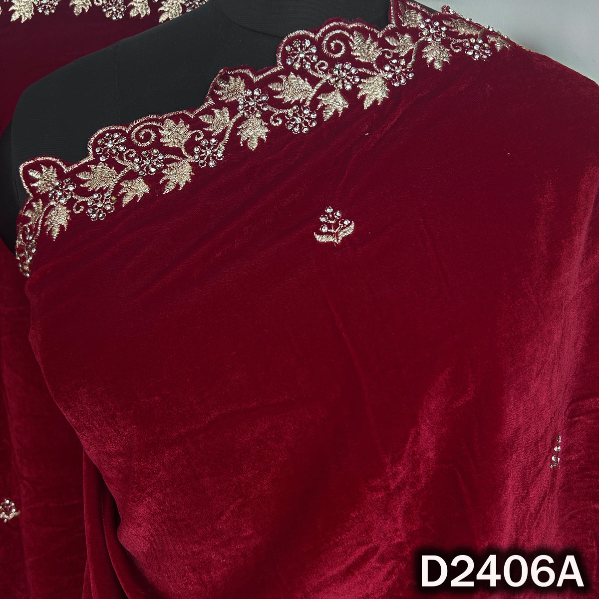 Wine designer velvet dupatta with stone embroidered border
