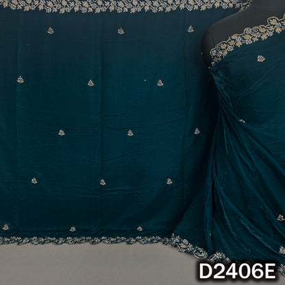 Teal velvet dupatta with gold zari buti work