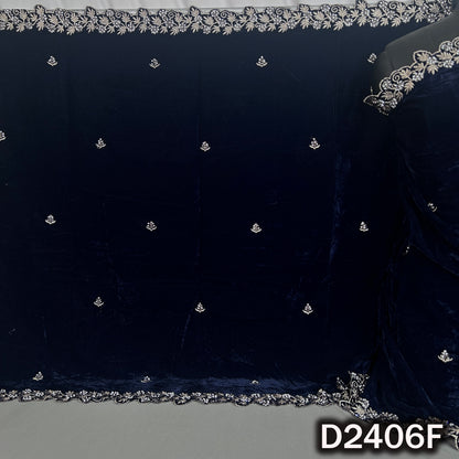 Navy velvet dupatta featuring metallic zari buti motifs