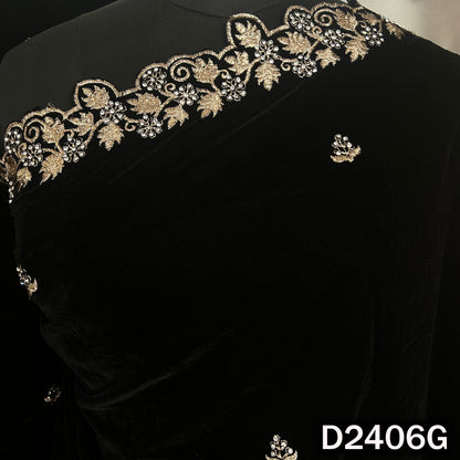 Black designer velvet dupatta with ornate zari border