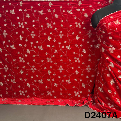 Red velvet dupatta featuring cut dana floral vines