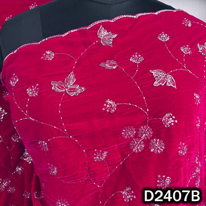 Pink embroidered velvet dupatta featuring delicate zari flowers