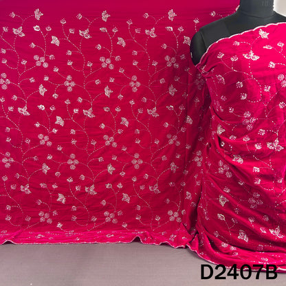 Rani pink velvet dupatta with sequin vine embroidery