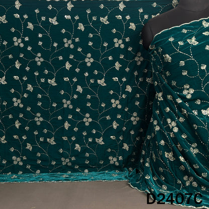 Teal velvet dupatta with scattered cut dana motifs