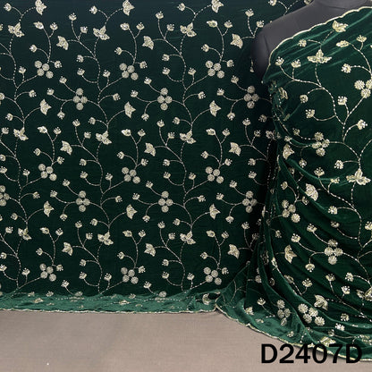 Dark green velvet dupatta featuring golden floral vines