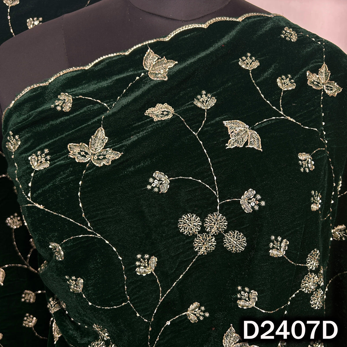 Green velvet dupatta with intricate sequin floral embroidery