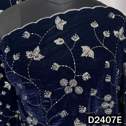 Navy designer velvet dupatta featuring metallic vine patterns
