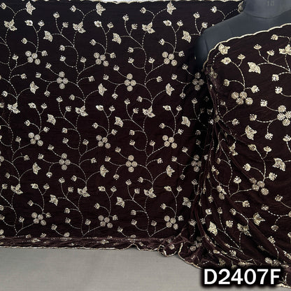Brown velvet dupatta with allover zari floral butis