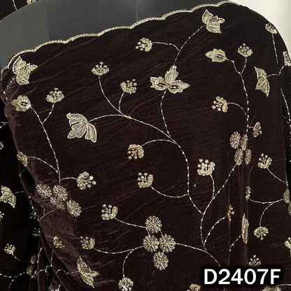 Brown embroidered velvet dupatta with delicate sequin vines