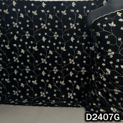 Black velvet dupatta featuring golden zari floral motifs
