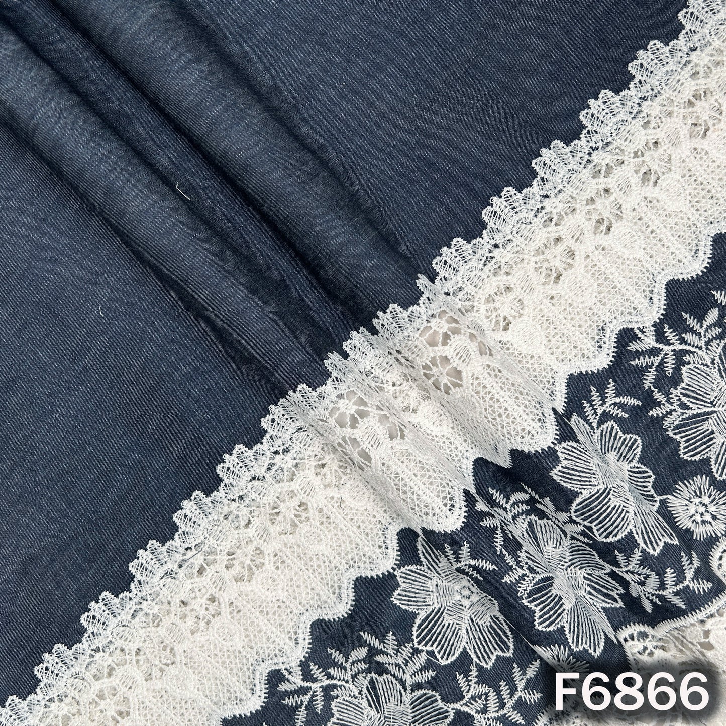 Thread Lace Work Denim Cotton Fabric - F6866