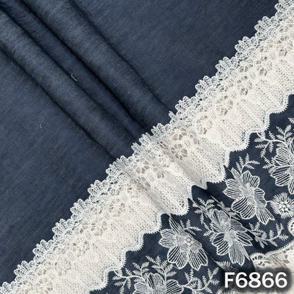 Thread Lace Work Denim Cotton Fabric - F6866