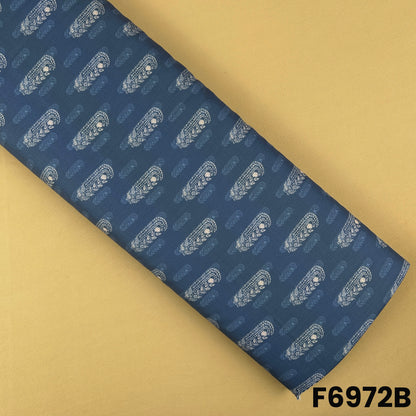 Deep blue Semi Linen fabric F6972B designed with subtle paisley motifs for everyday ethnic outfits