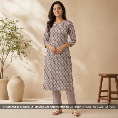 Indian woman wearing a dusty rose geometric kurti made from breathable Semi Linen fabric F6974