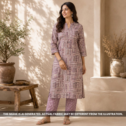 Indian woman wearing a dusty rose kurti made from breathable Semi Linen fabric F6973