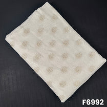 Dyeable Chanderi Silk fabric F6992 with round floral butti embroidery, thread detailing and subtle sequins shine