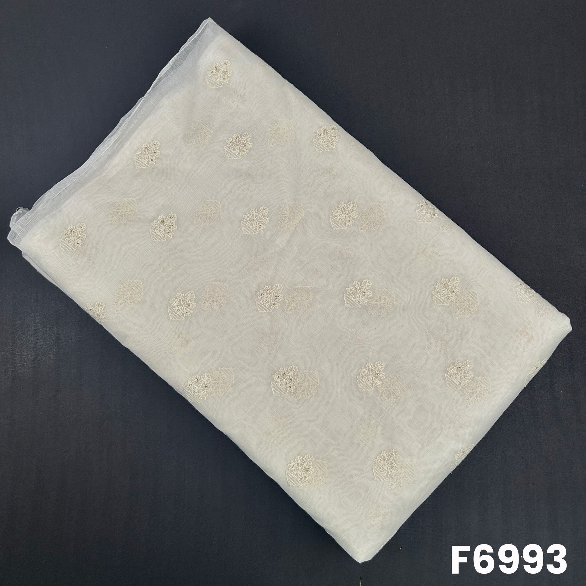 Dyeable Chanderi Silk fabric F6993 with all-over floral butti work, fine thread embroidery and soft sequins shine