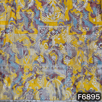 Close-up of F6895 shimmer tissue fabric showing elegant zari work and ombre shade design
