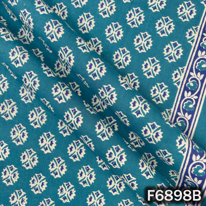 Detailed blue cotton fabric F6898B highlighting crisp white print work and soft breathable finish
