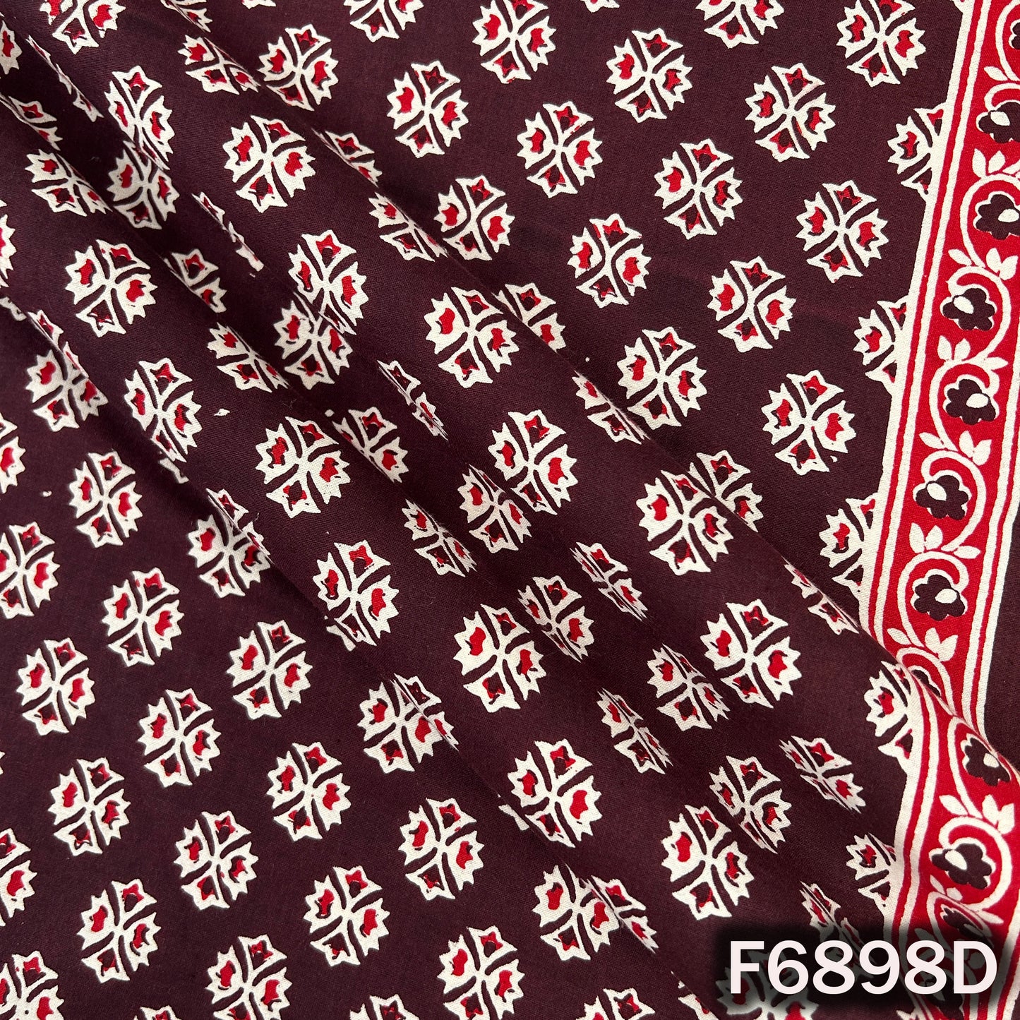 Purple cotton fabric F6898D shown closely with sharp block print details and premium ethnic styling