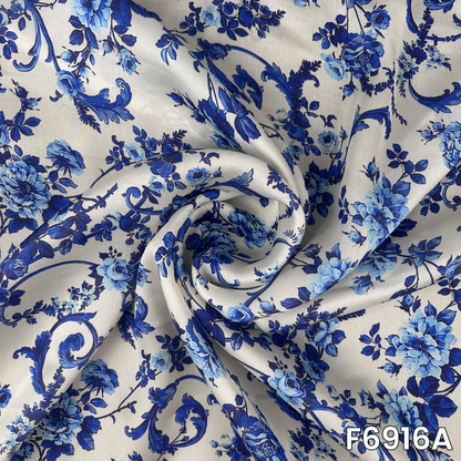 Close view of F6916A showing detailed floral vines, border accents and polished satin texture