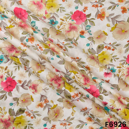 Draped F6926 rayon fabric displaying smooth folds, lightweight flow and subtle metallic foil highlights