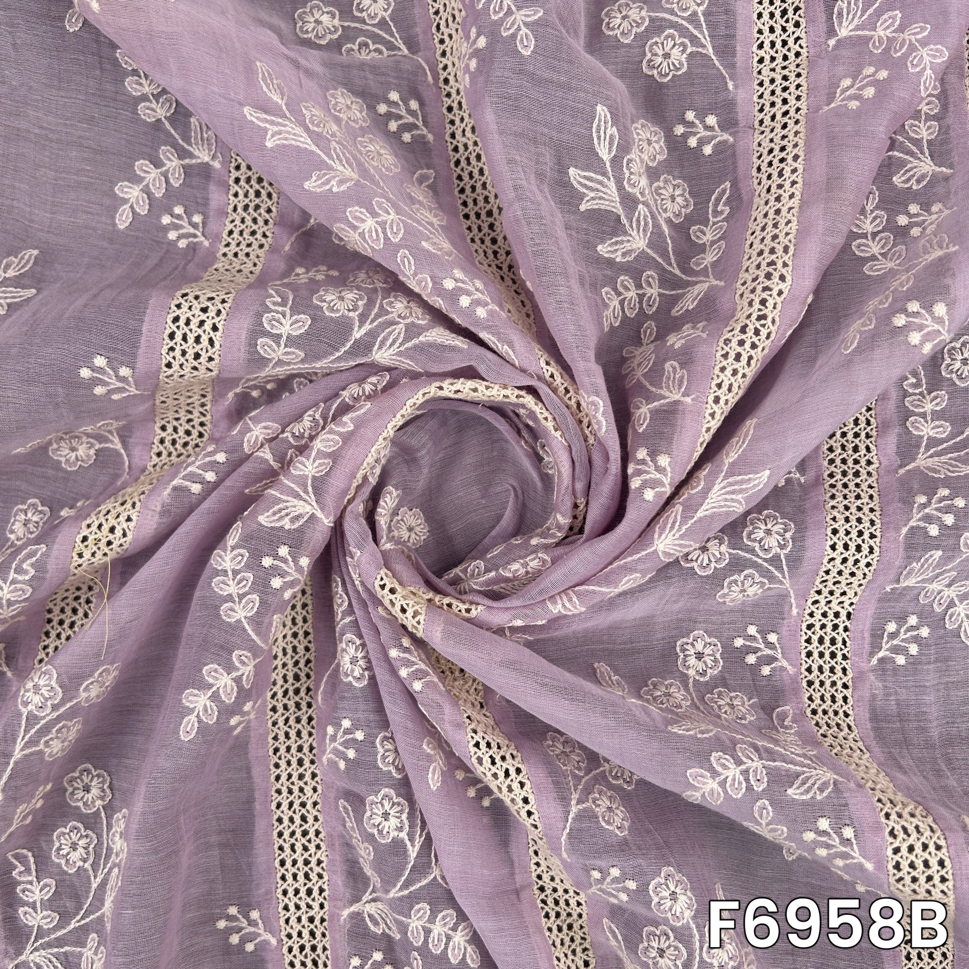 Draped lavender F6958B surface highlighting airy folds, intricate stitching and an elegant ethnic finish