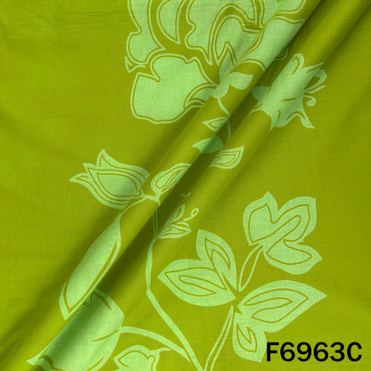 Close-up of F6963C displaying leafy flower shapes, vibrant green tone and soft cotton drape