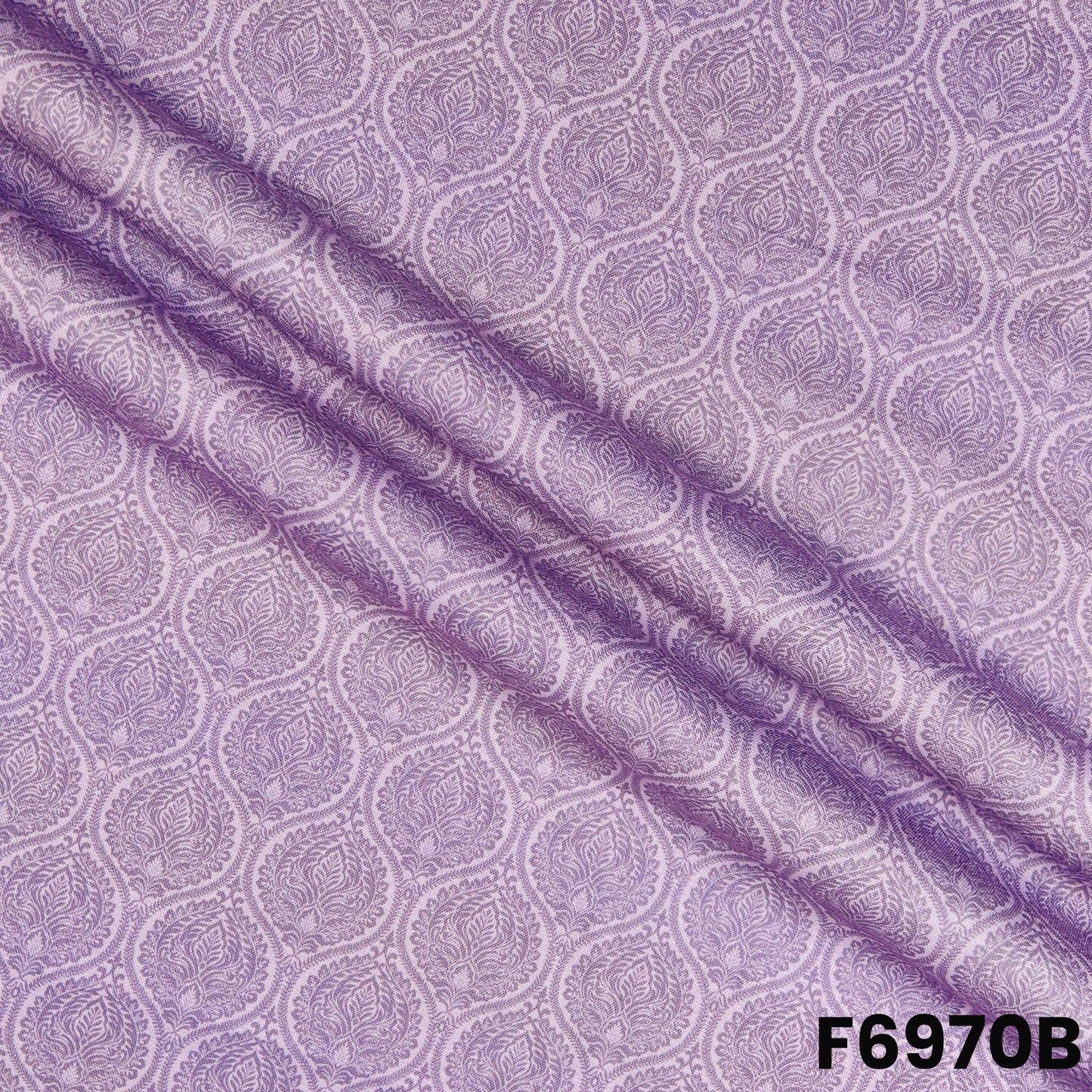 Detailed F6970B surface highlighting soft purple tones, fine print clarity and comfortable fabric drape