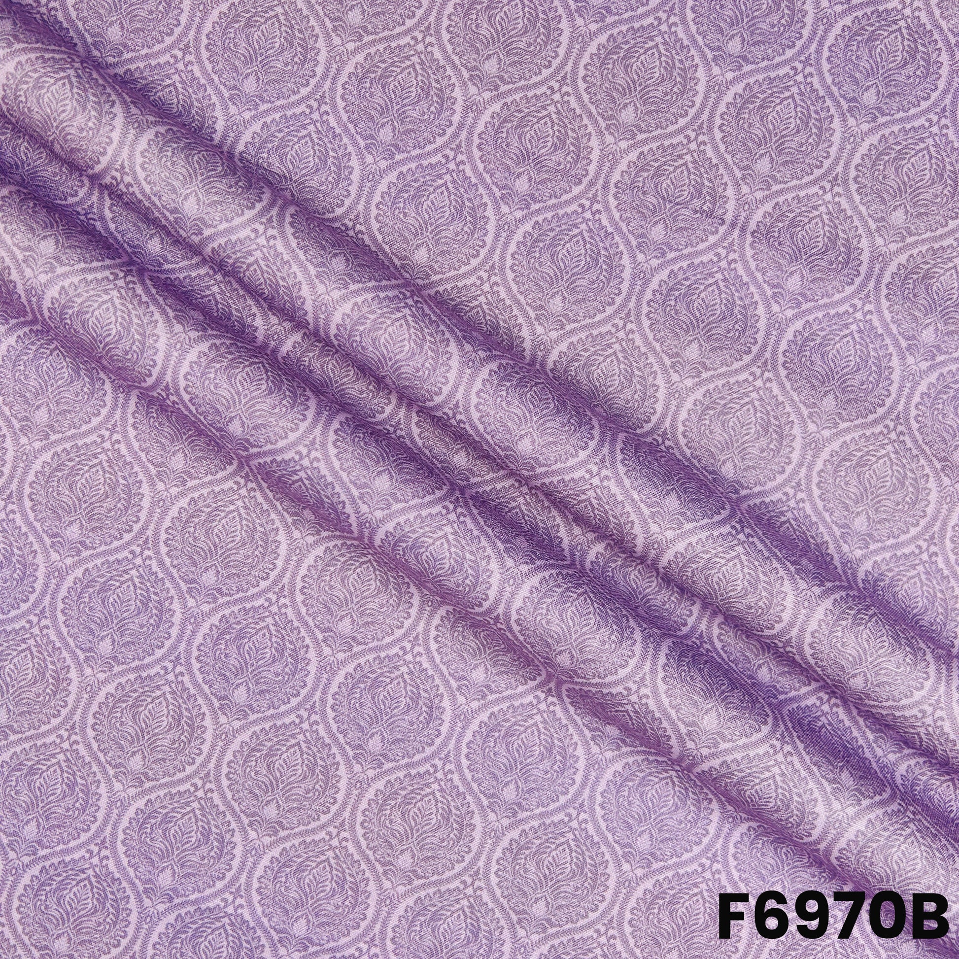 Detailed F6970B surface highlighting soft purple tones, fine print clarity and comfortable fabric drape