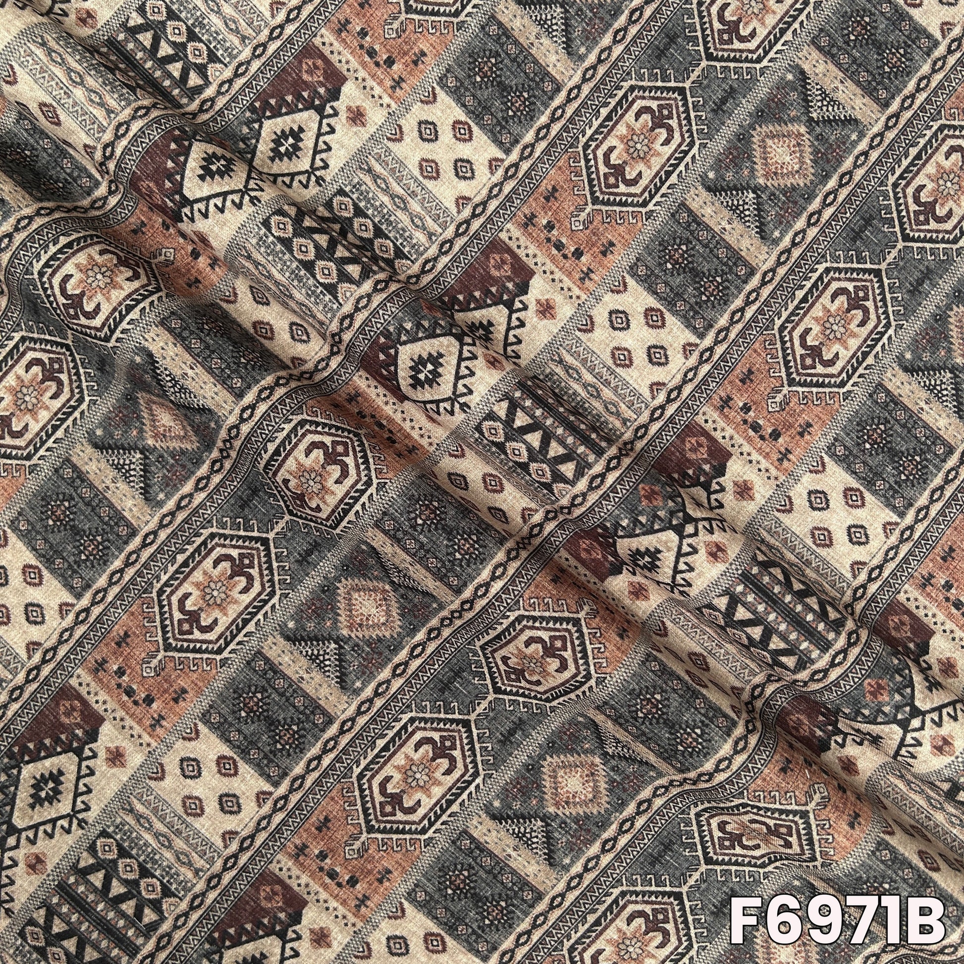 Detailed F6971B surface highlighting sharp motif placement, breathable weave and smooth fabric fall