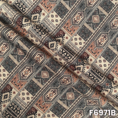 Detailed F6971B surface highlighting sharp motif placement, breathable weave and smooth fabric fall