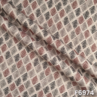 Draped F6974 semi linen fabric highlighting natural folds, smooth texture and modern all-over geometric design