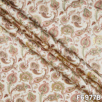 Detailed F6977B view highlighting smooth semi silk texture, refined motifs and light shimmer finish