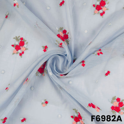 Close view of F6982A showing fine flower placement, light fabric texture and graceful embroidered details