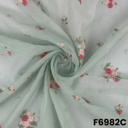 Detailed mint F6982C surface showing gentle drape, refined thread motifs and lightweight Chanderi texture