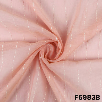 Draped F6983B fabric highlighting pastel pink shine, lightweight flow and refined thread placement