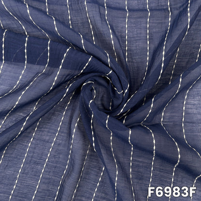 Detailed navy F6983F fabric image showing crisp thread lines, dark woven texture and graceful drape
