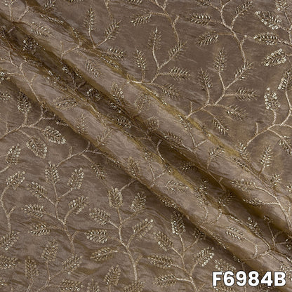Draped F6984B fabric highlighting bronze shimmer, fine embroidery placement and graceful folds
