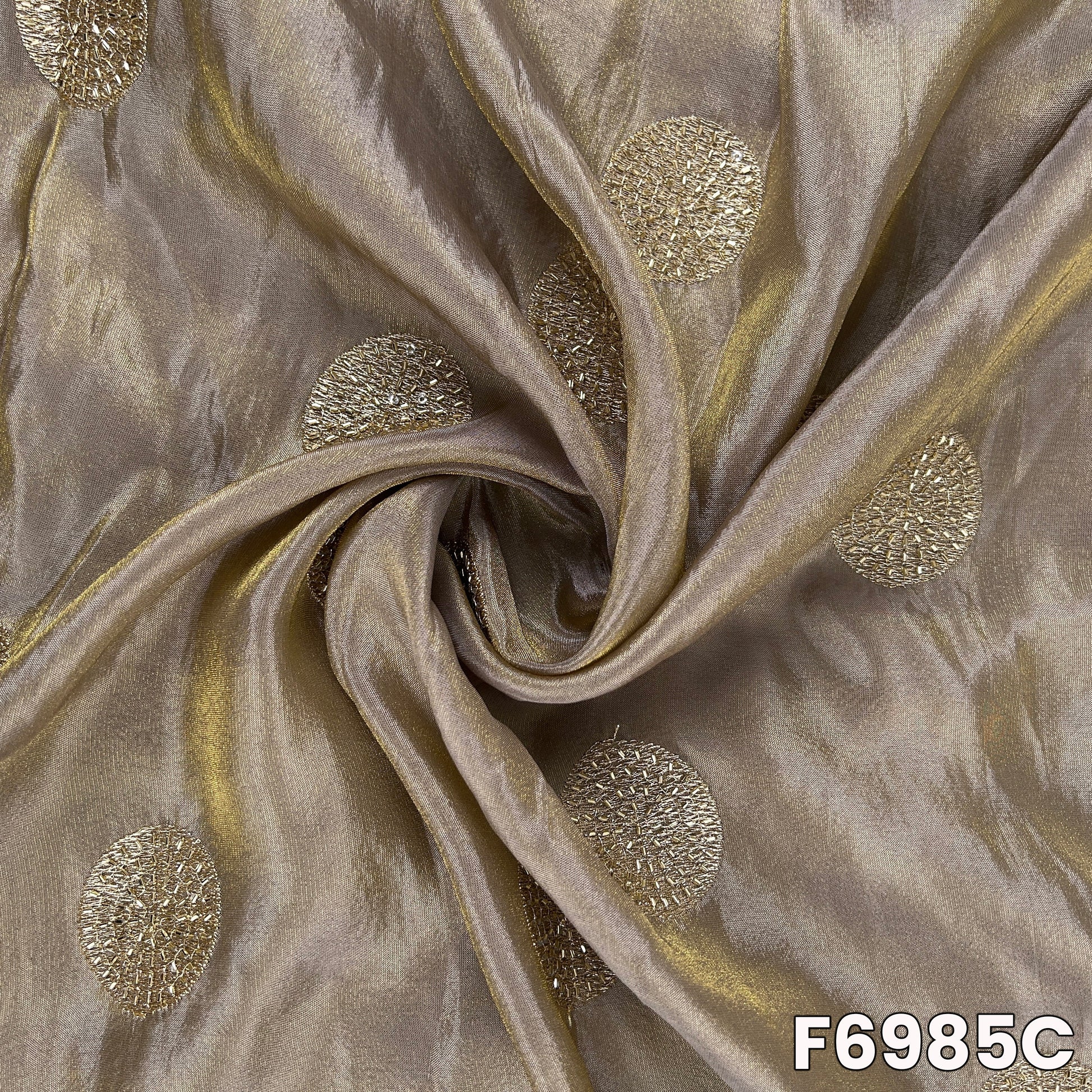 Detailed F6985C surface displaying muted silver tones, delicate embroidery and premium finish